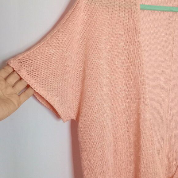 ⭐ Mudd Womens Short Dolman Sleeve Open Knit Cardigan Sweater Peach Oversized Med - Picture 3 of 7